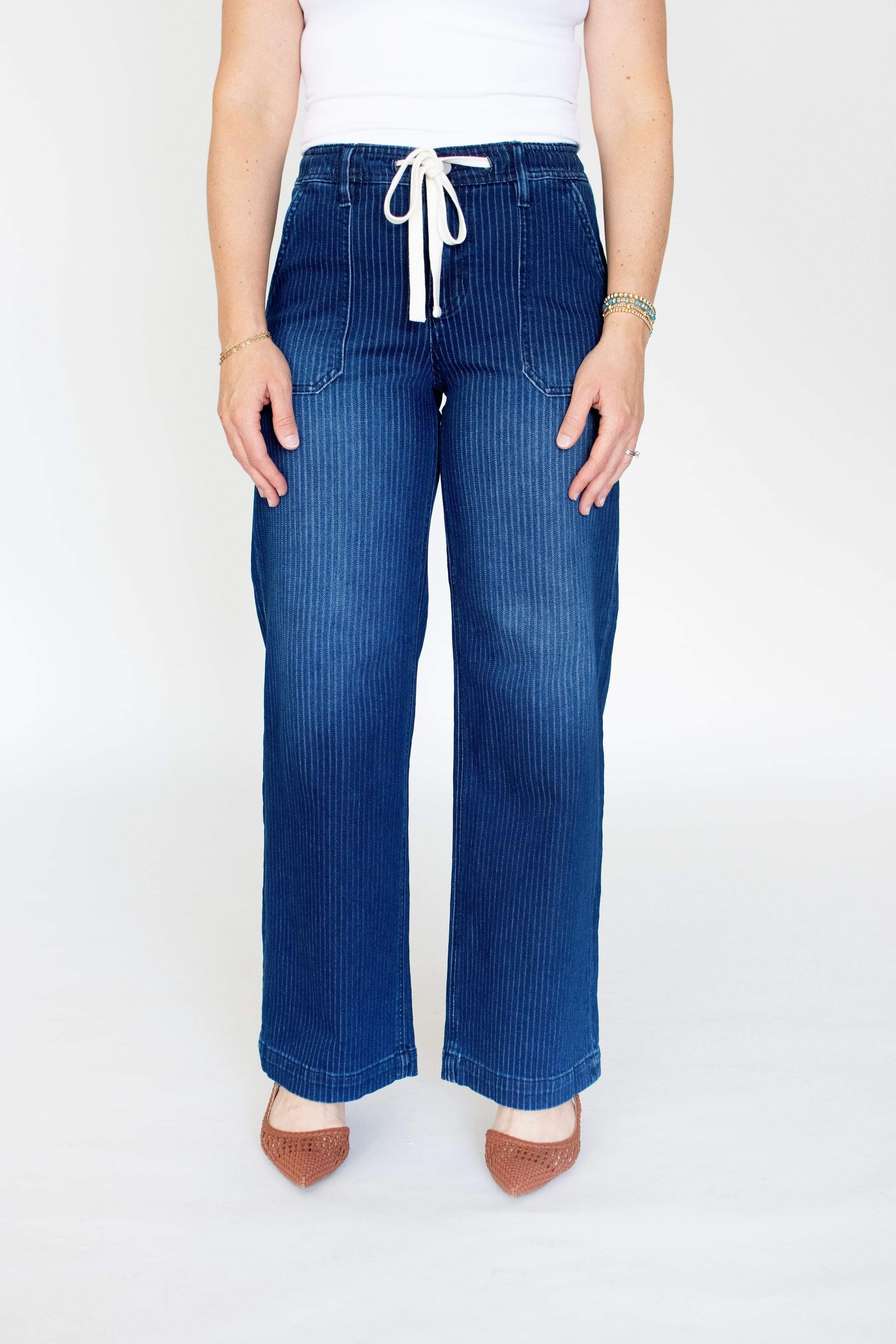 RISEN Dark Slouchy Drawstring Wide Leg Jeans
