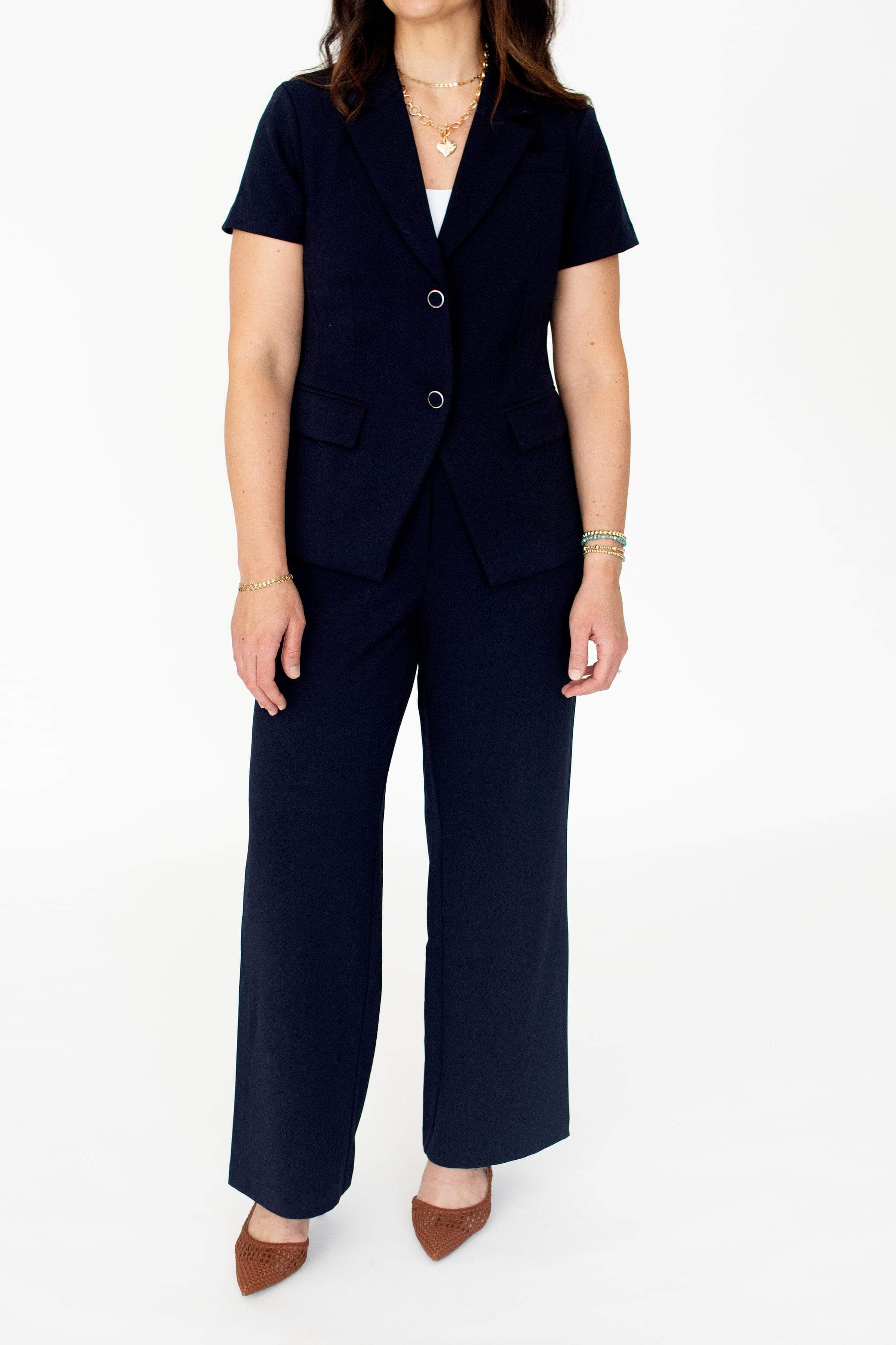 Modern Navy Tailored Short Sleeve Blazer