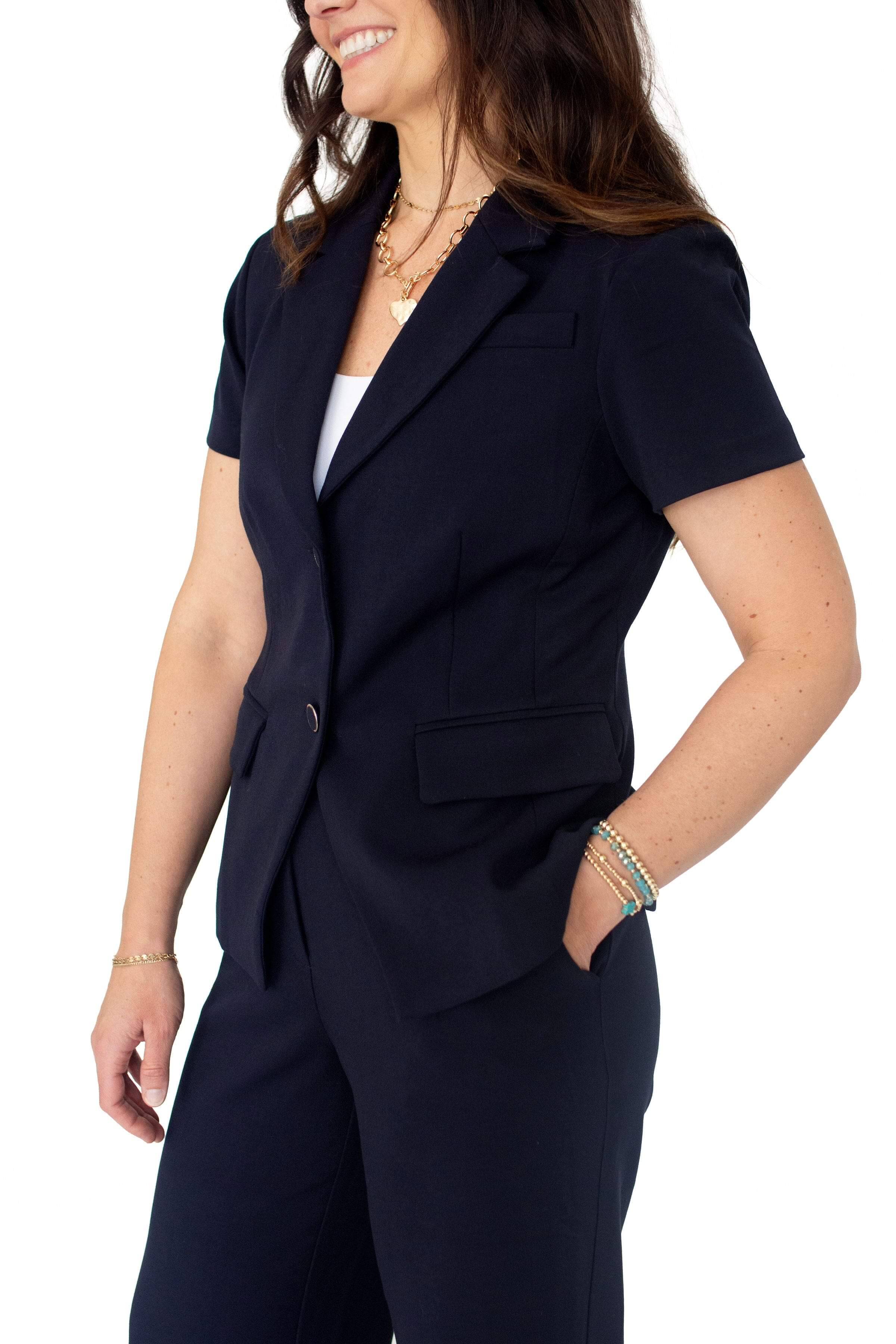 Modern Navy Tailored Short Sleeve Blazer