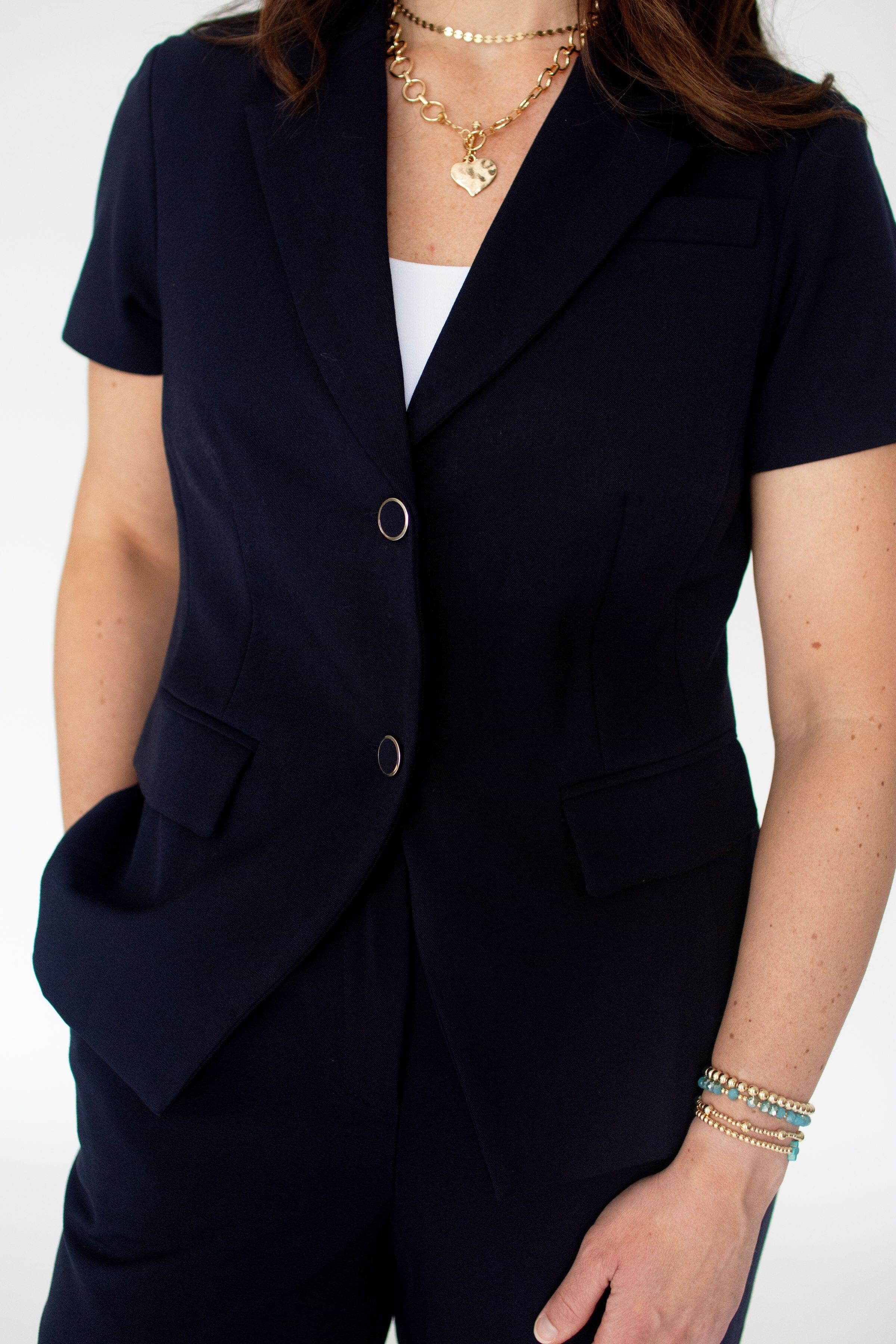Modern Navy Tailored Short Sleeve Blazer