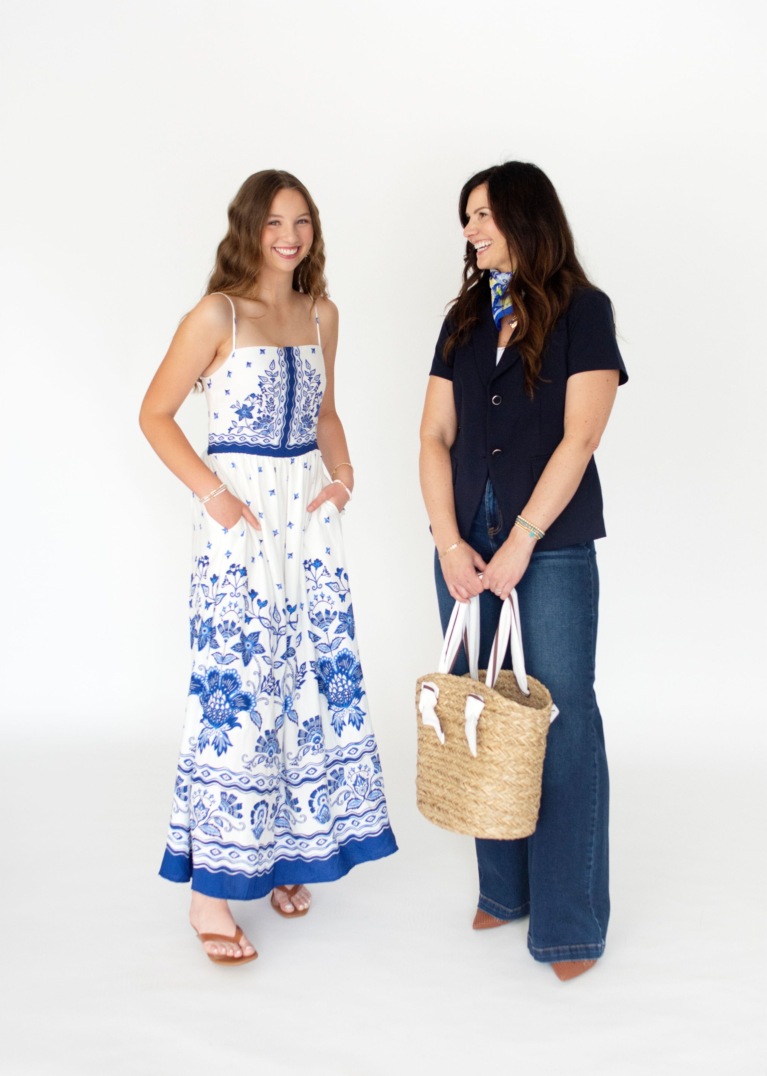 Serene Blue Floral Border Print Maxi Dress