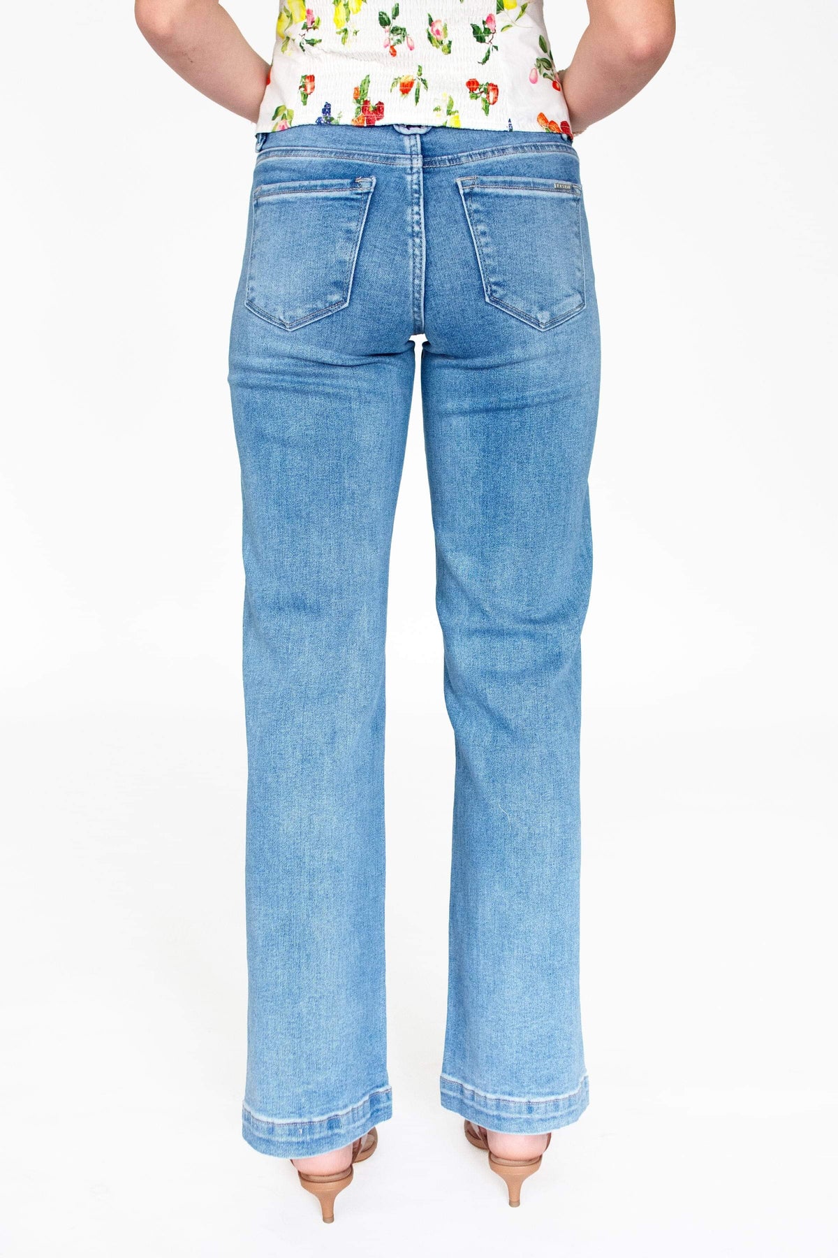 RISEN Tummy Control Mid-Rise Wide-Leg Jeans - Medium Wash