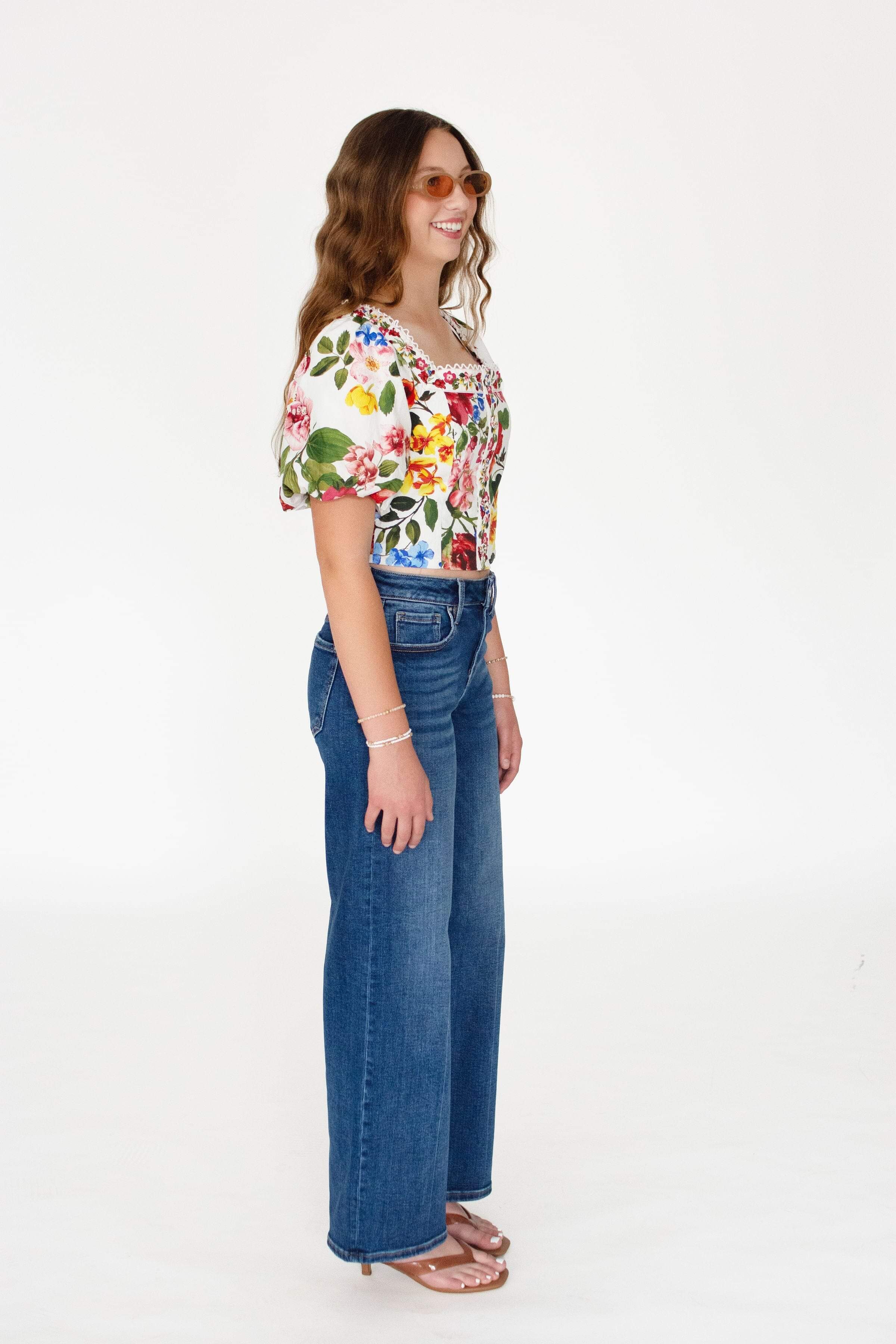 Vintage Floral Puff Sleeve Smocked Crop Top