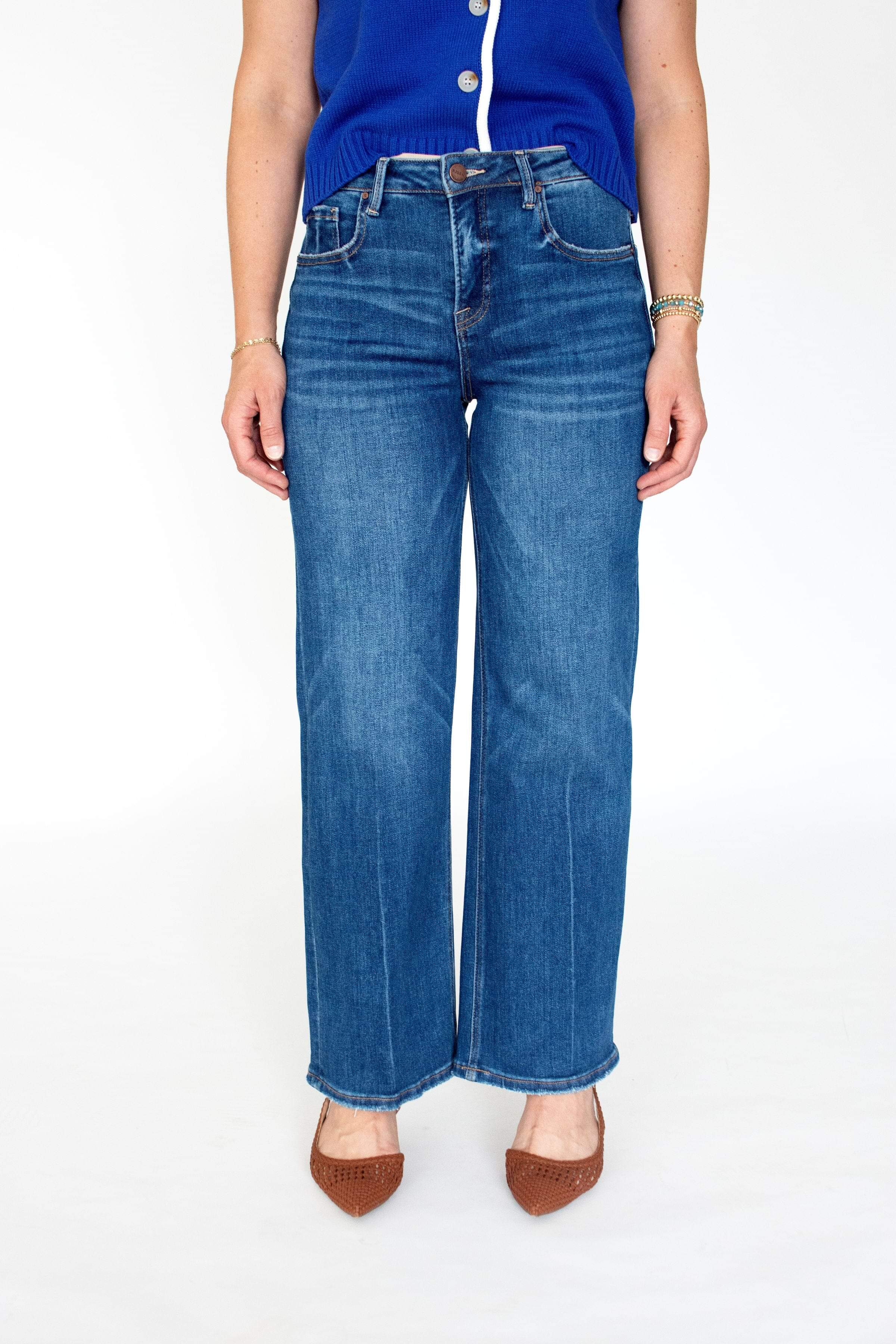 RISEN Sculpt & Straight: High-Rise Tummy Control Ankle Jeans - Dark Wash