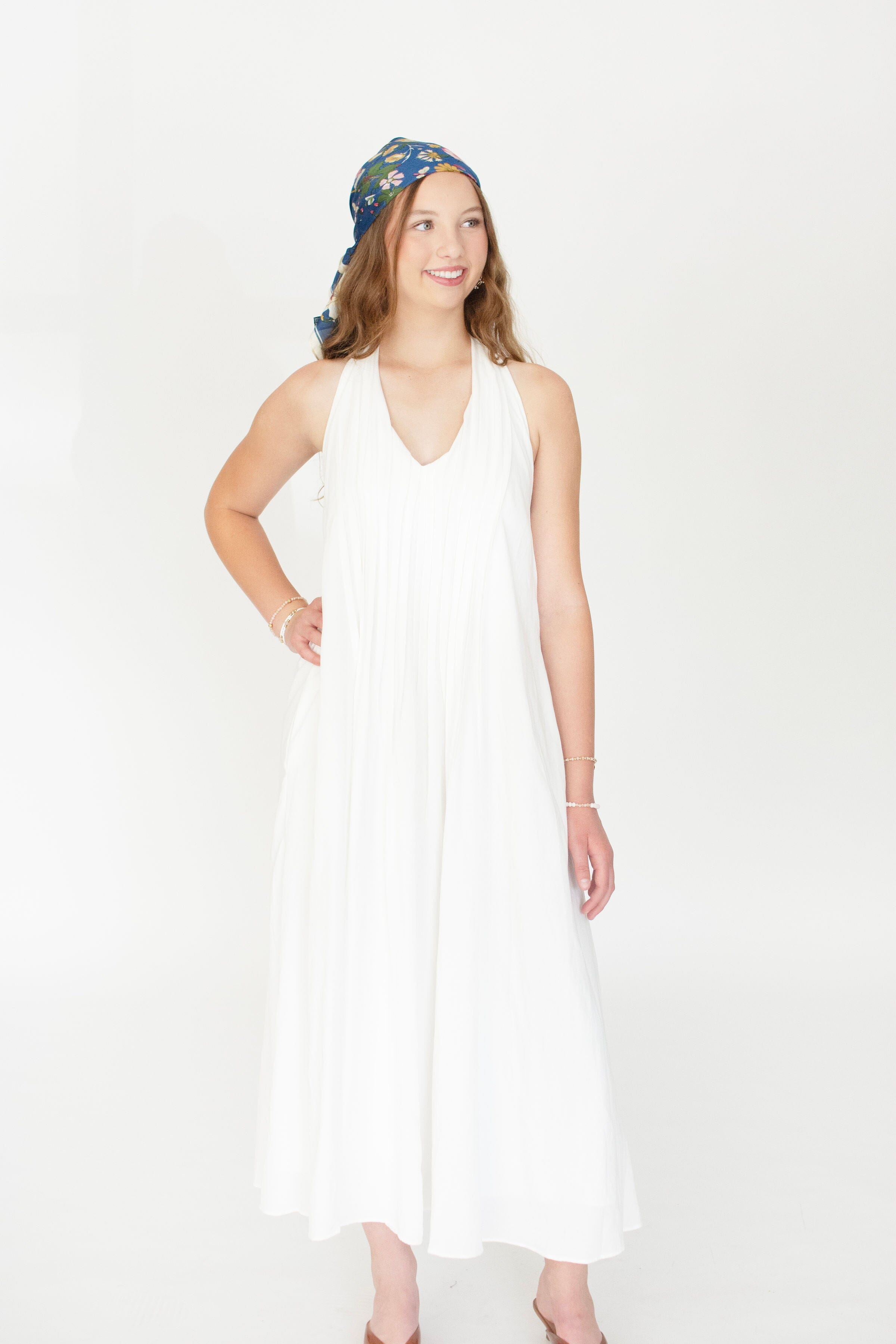 Serene Pintuck Halter Midi Dress – Off White