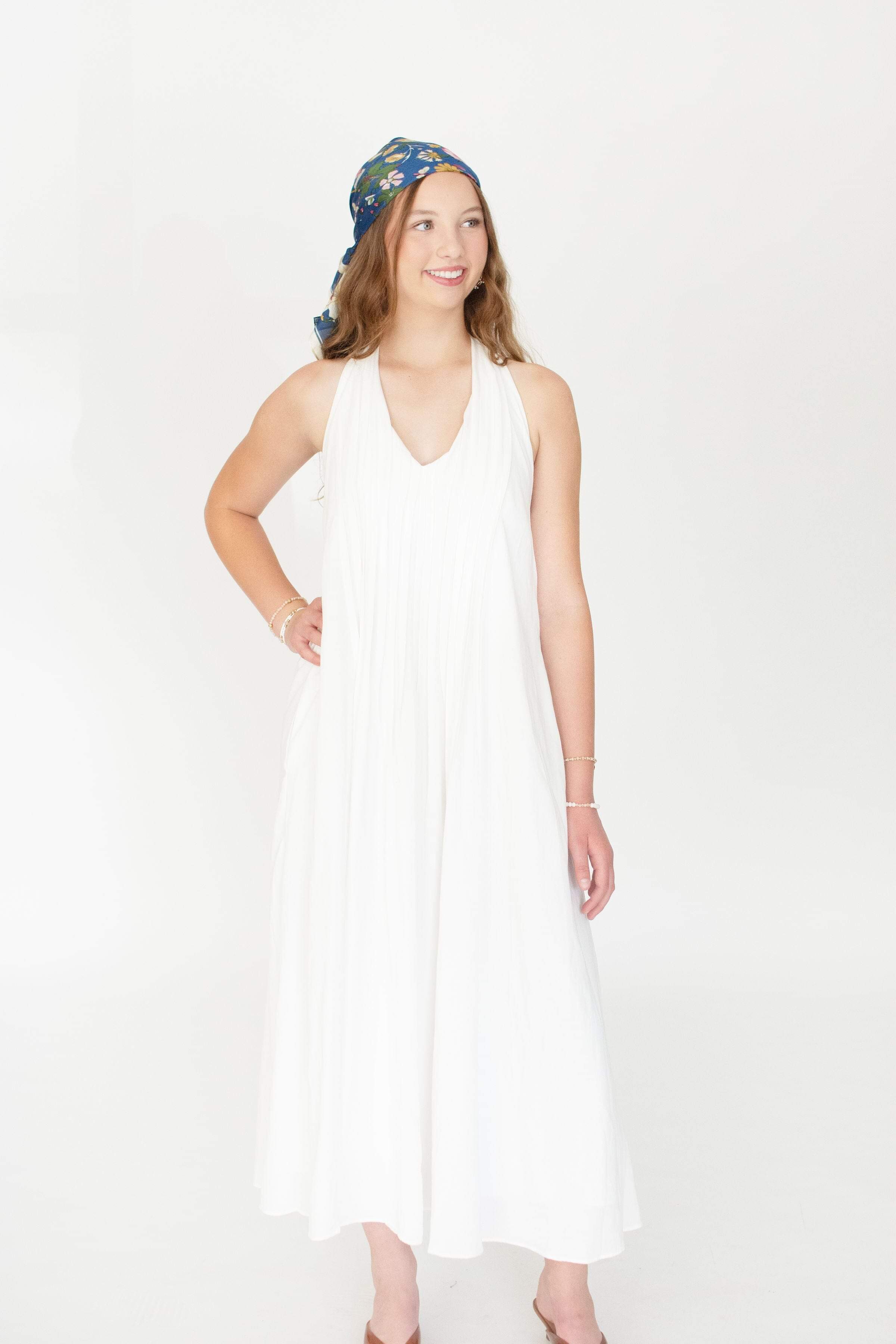 Serene Pintuck Halter Midi Dress – Off White