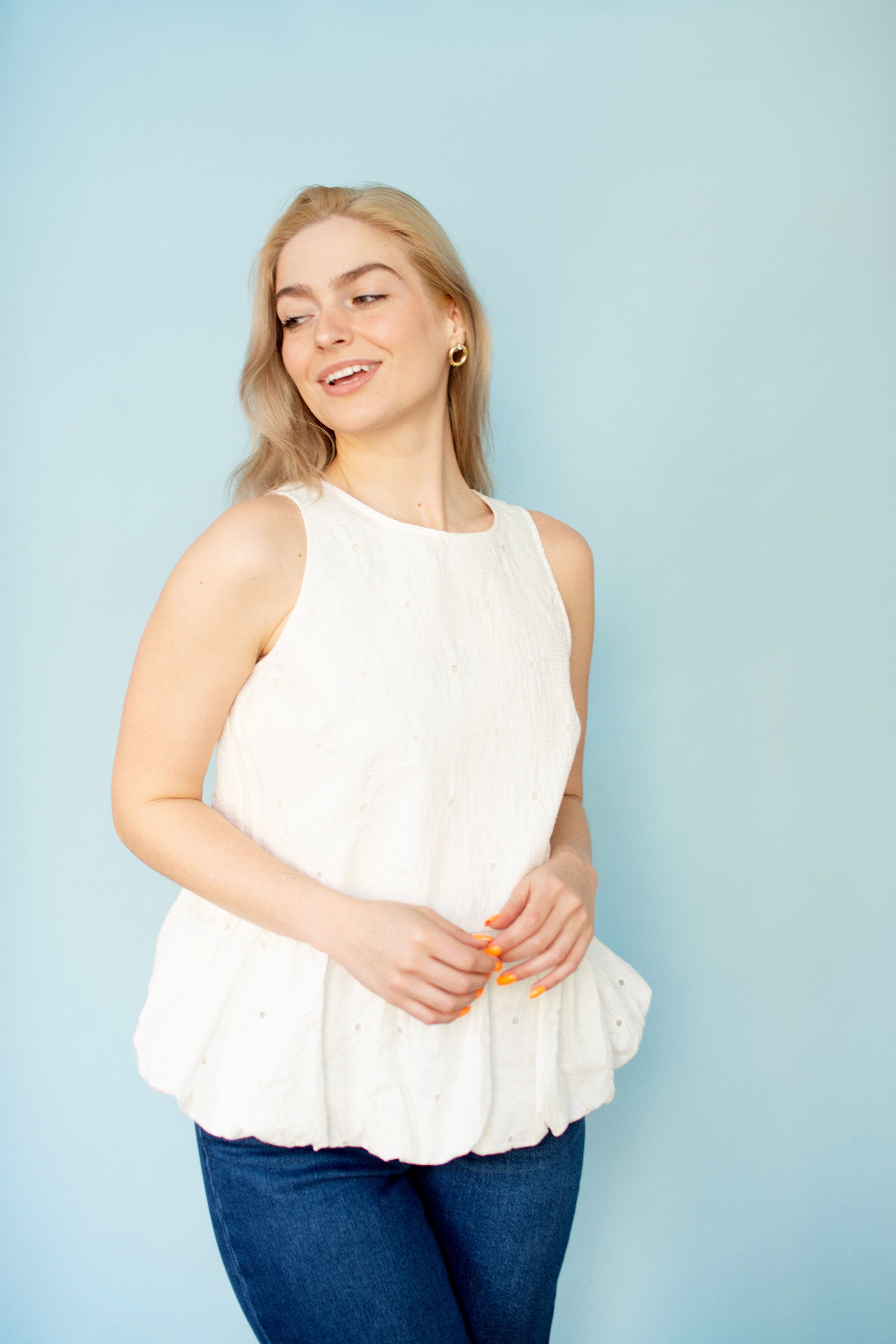 Cream Floral Bubble Hem Top