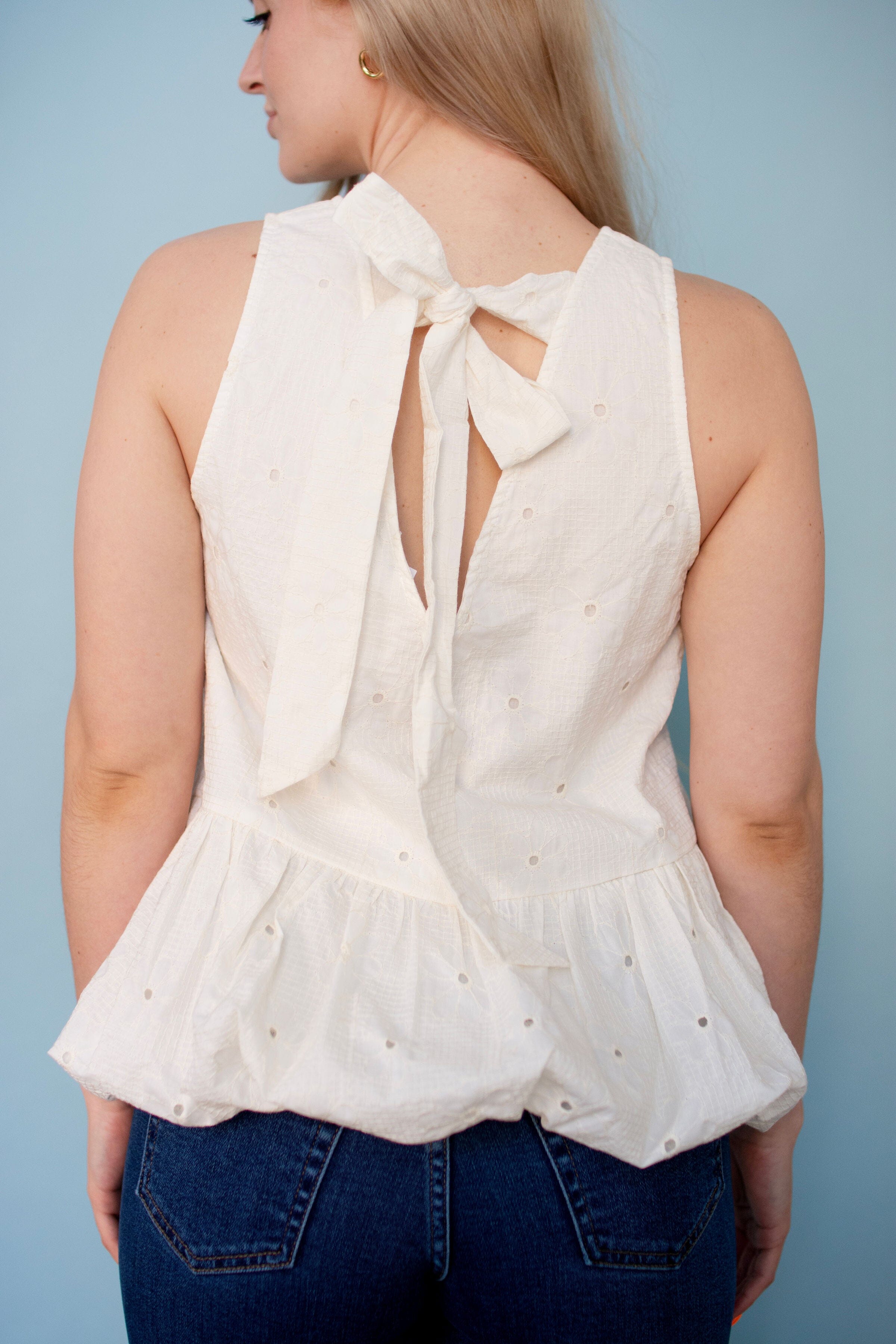 Cream Floral Bubble Hem Top