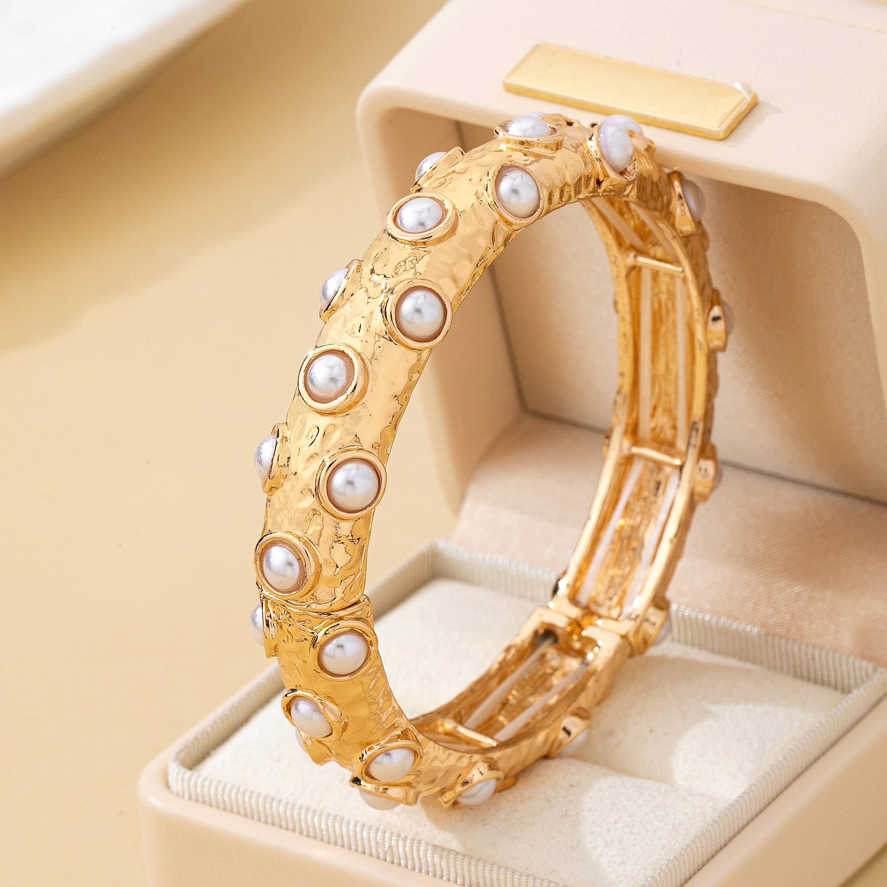 Vintage Gold and Pearl Embellished Bangle | 80B1772: Gold | Stella & Grace Boutique .
