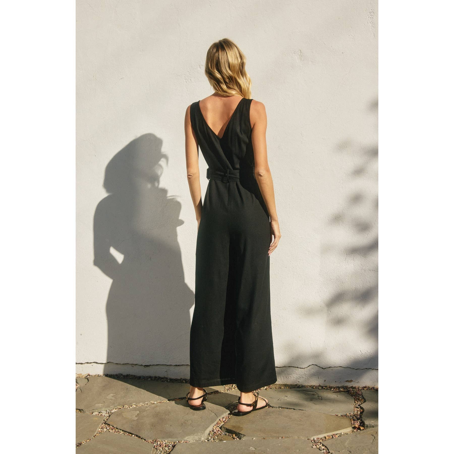 Heaven Sent Button Down Sash Belt Jumpsuit: NAVY / S-M-L(2-2-2)