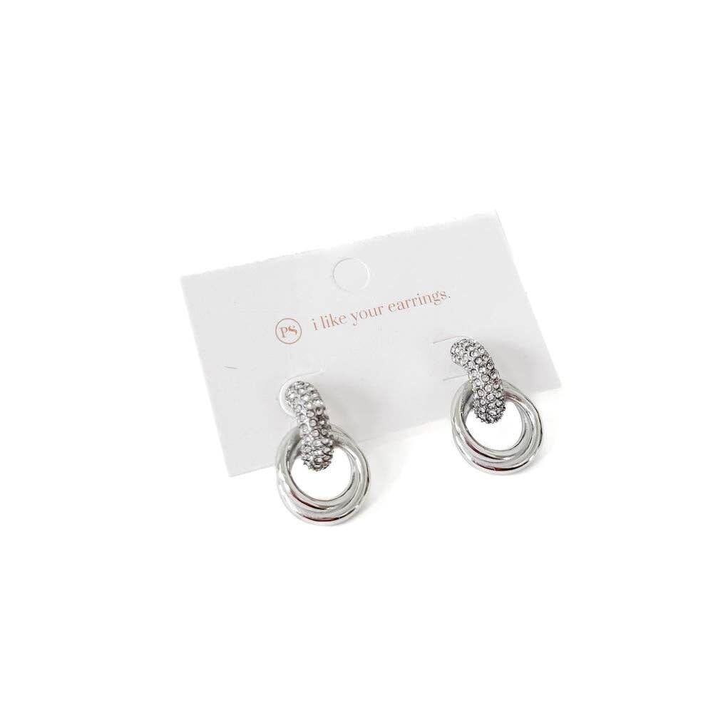 Double Hoop Diamond Earrings - WATERPROOF: Silver