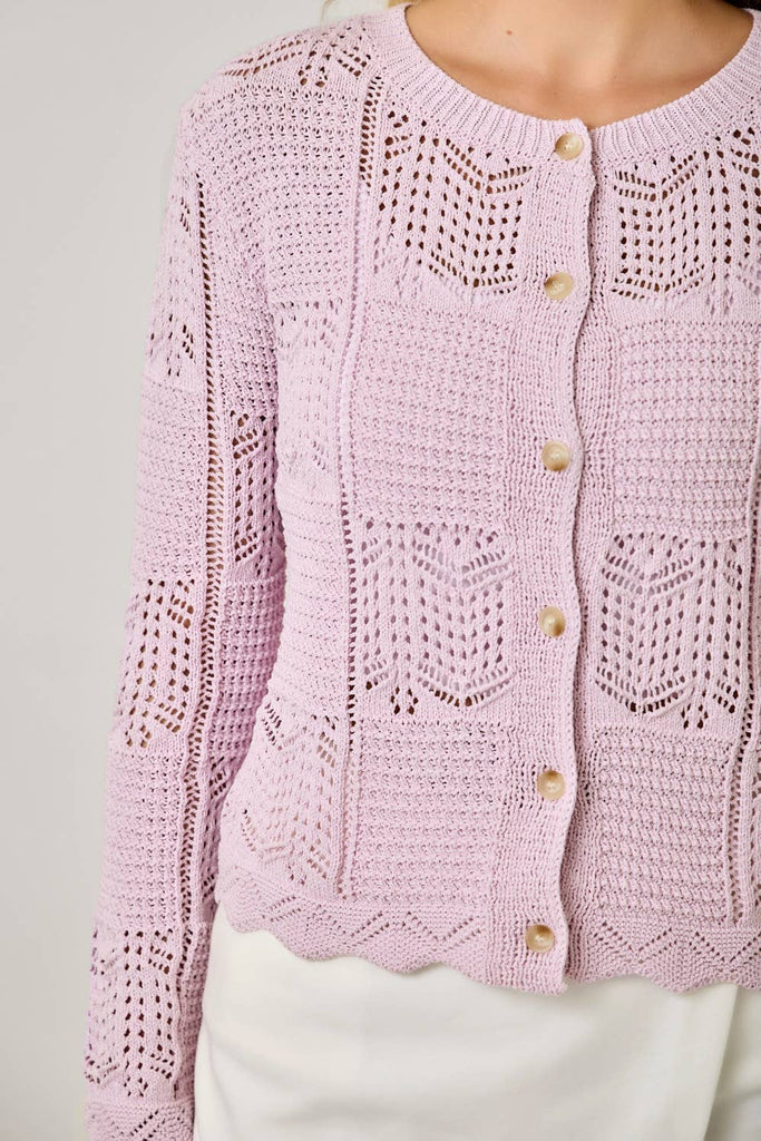 71163 Spring Pointelle Cardigan: Lavender / Small
