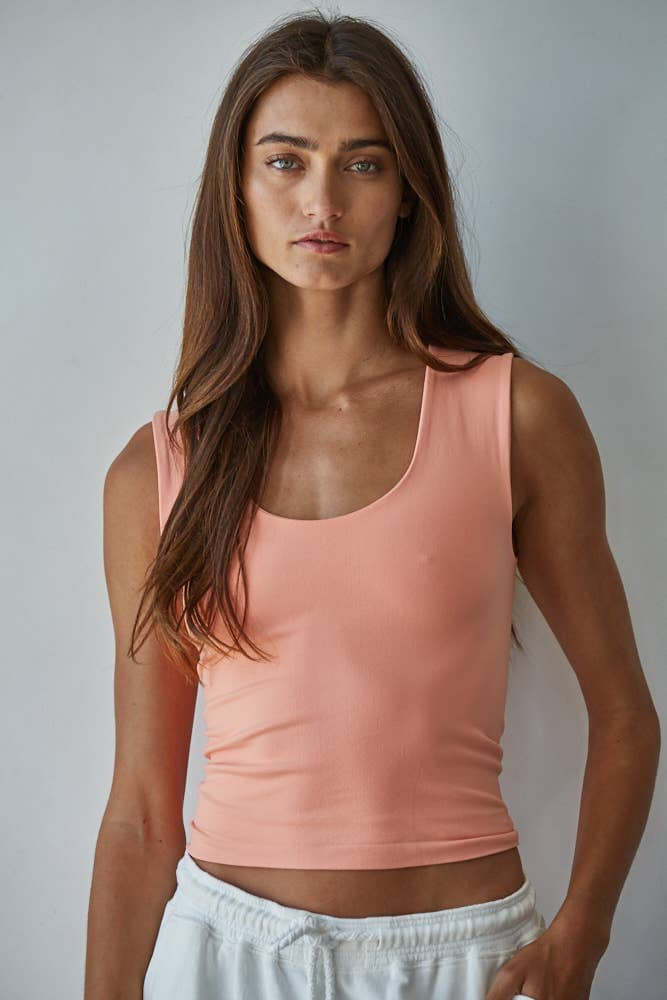 S1187N | Double Layered Seamless Top: Peach Pink / SM