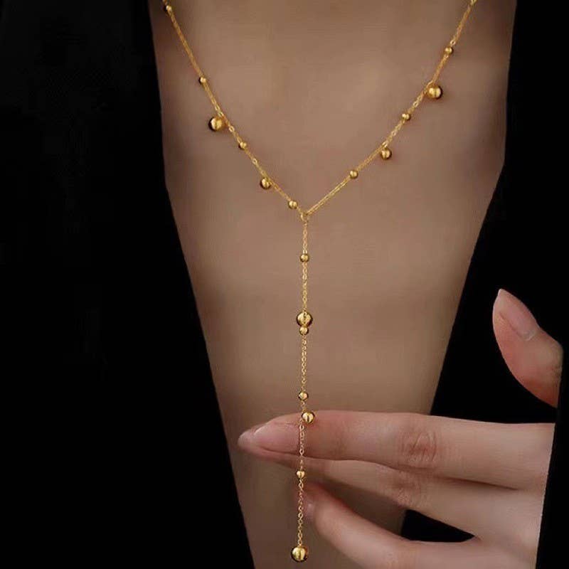 18K STAINLESS STEEL TARNISH FREE BALL Y NECKLACE | 40NK9617: GOLD | Stella & Grace Boutique .