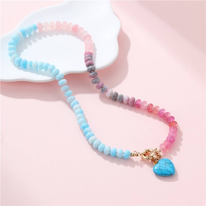 Natural Stone Semi-Precious Glass Mixed Necklace | 40NK9702: Turq
