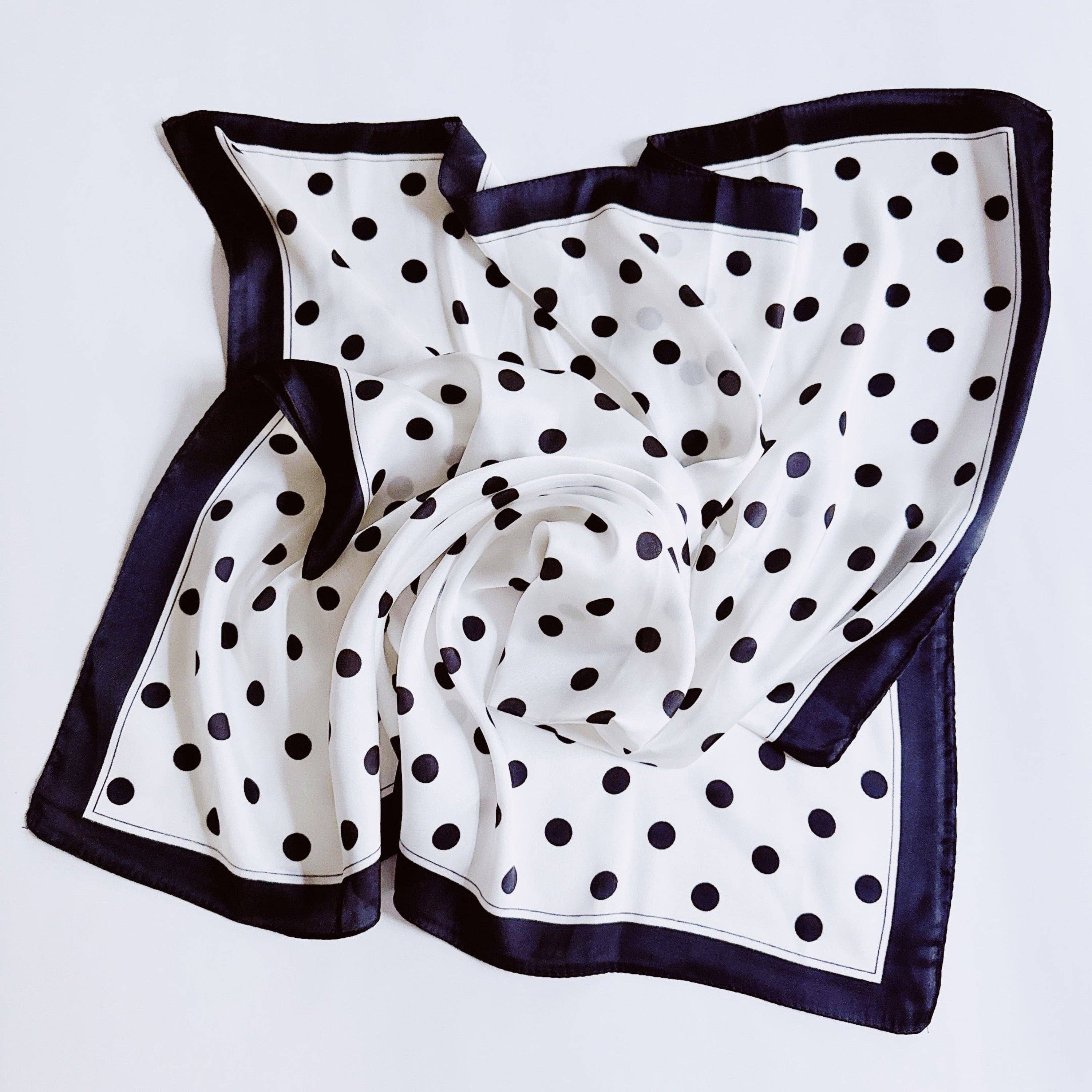 Silky Muse Satin Square Scarf - Chic Silky Scarf For Hair, Neck, Or Bag Styling: Polka Dots