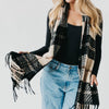 Penny Plaid Fringe Scarf: Black