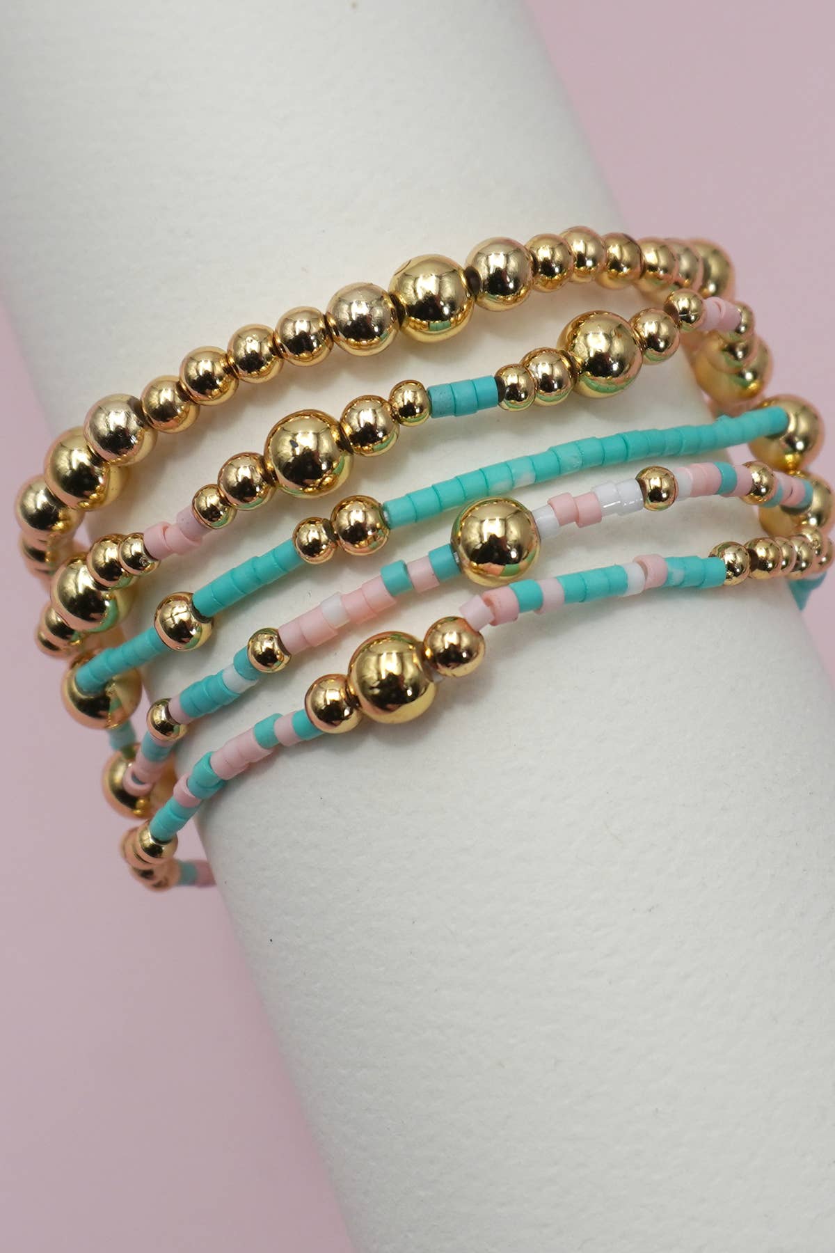 MULTI LAYER NATURAL STONE BALL CHAIN LINK BRACELET | 40B5182: MULTI | Stella & Grace Boutique .