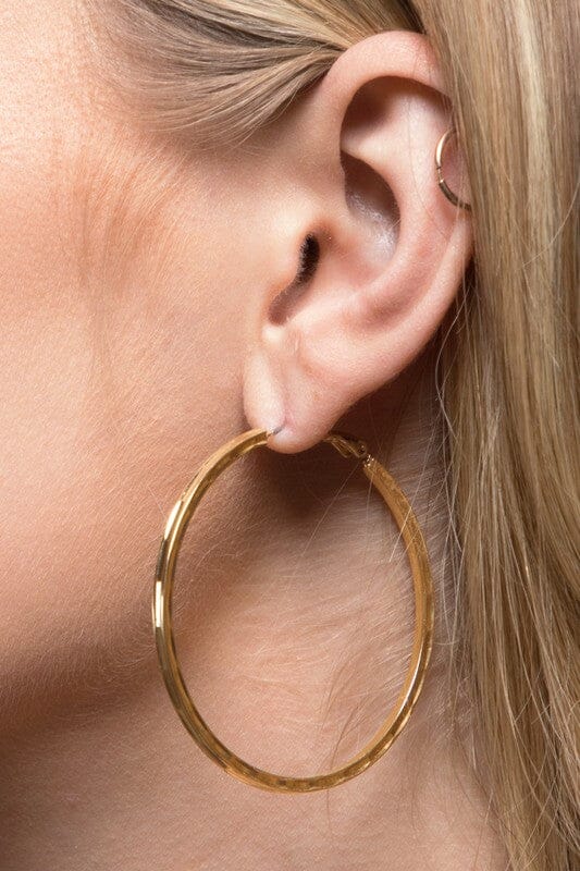 Gold Textured Hammered Metal Hoop Earrings