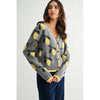 LEMON PETTERN BUTTON-UP CARDIGAN: HEATHER GREY/YELLOW MULTI / S-M-L(3-2-1)