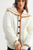 CONTRAST TRIM QUILTED KNIT JACKET - CJ25541: CREAM/CAMEL / S-M-L (3-2-1)