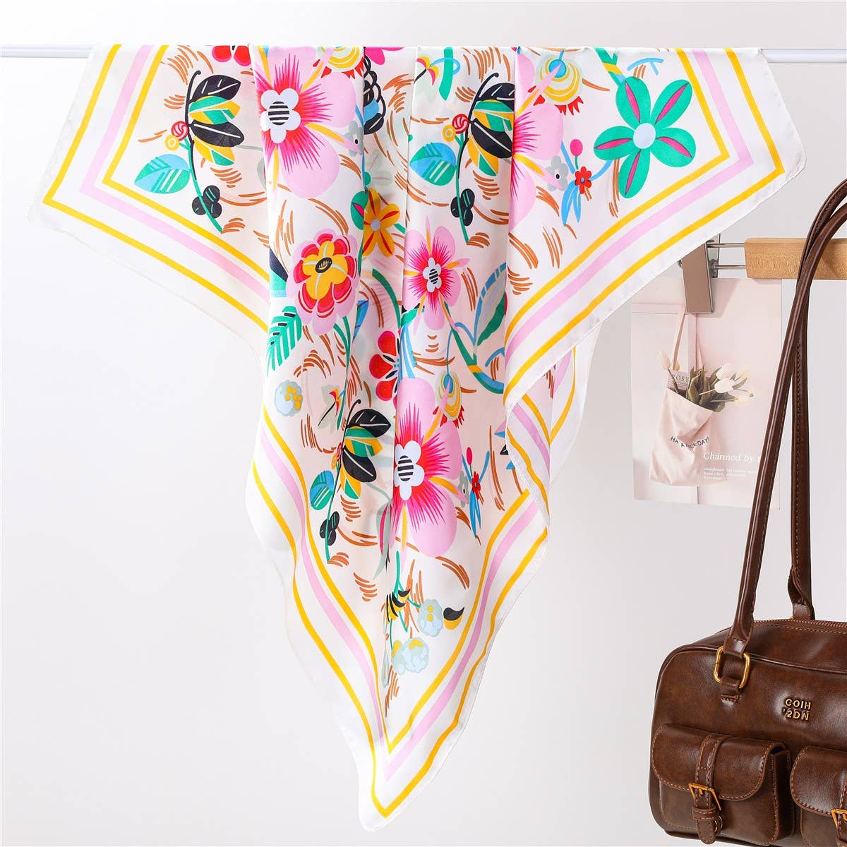 Multi-Color Floral Silk-Feel Scarf | 40SC704: Off White | Stella & Grace Boutique .