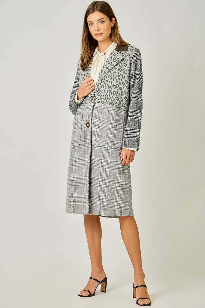 61271 Mixed Media Long Coat: Grey Mix / Small