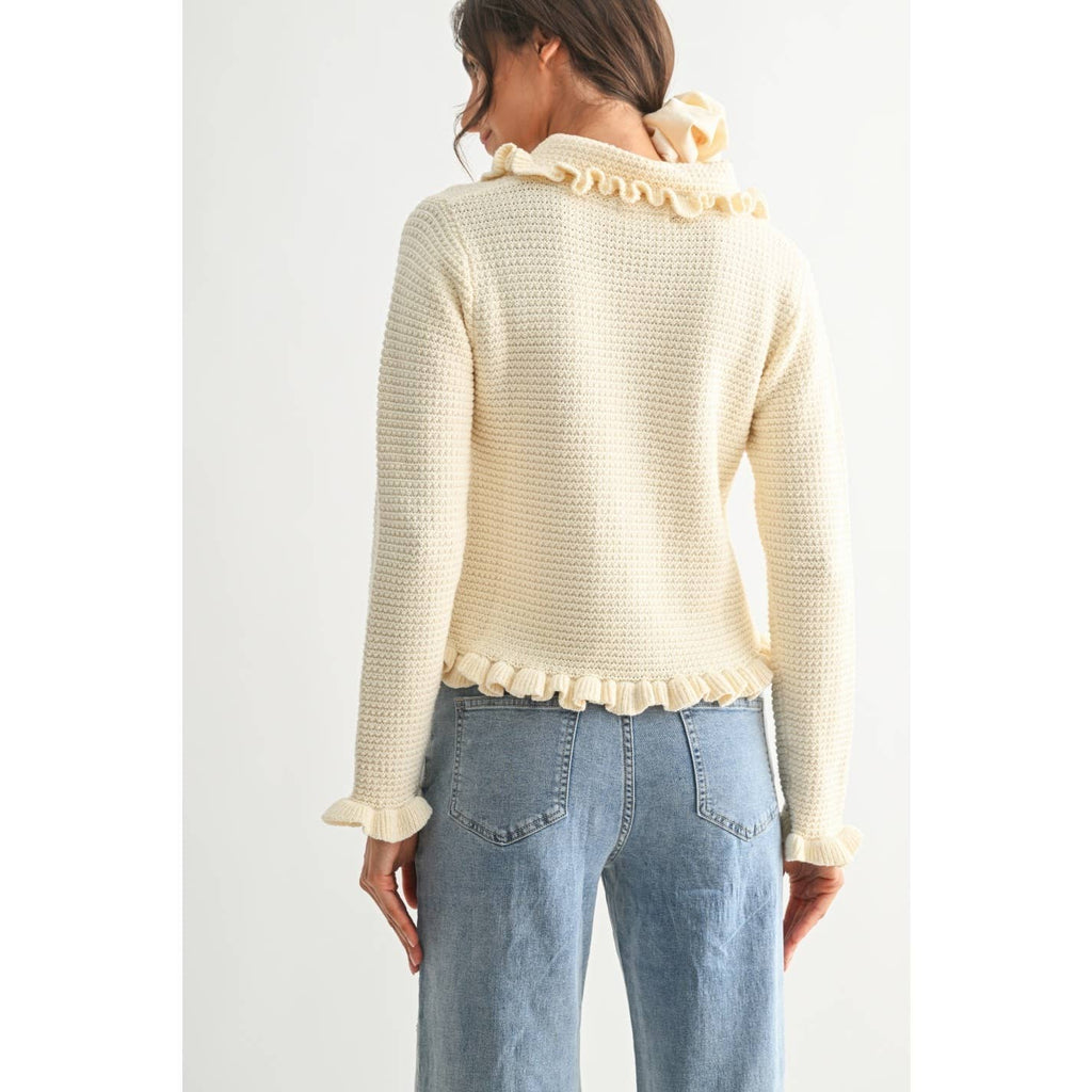 RUFFLED KNIT CARDIGAN: IVORY / S-M-L(3-2-1)