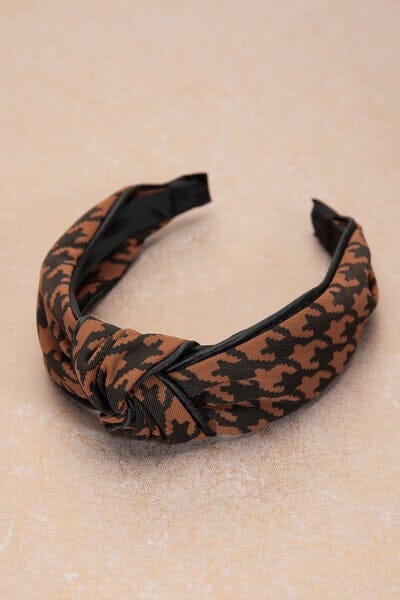 Brown Houndstooth Knot Headband