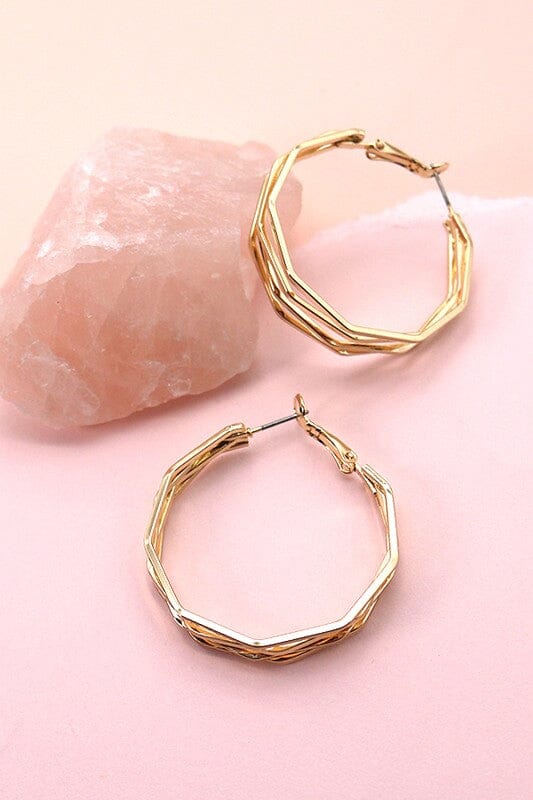 Gold Octagon Quad Wire Hoop Earrings