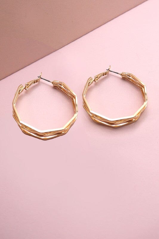 Gold Octagon Quad Wire Hoop Earrings