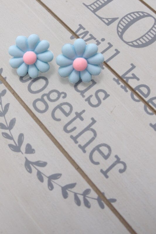 Blue Matte Daisy Flower Stud Earrings