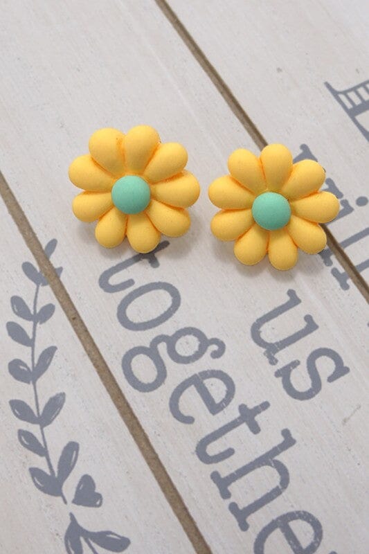 Yellow Matte Daisy Flower Stud Earrings