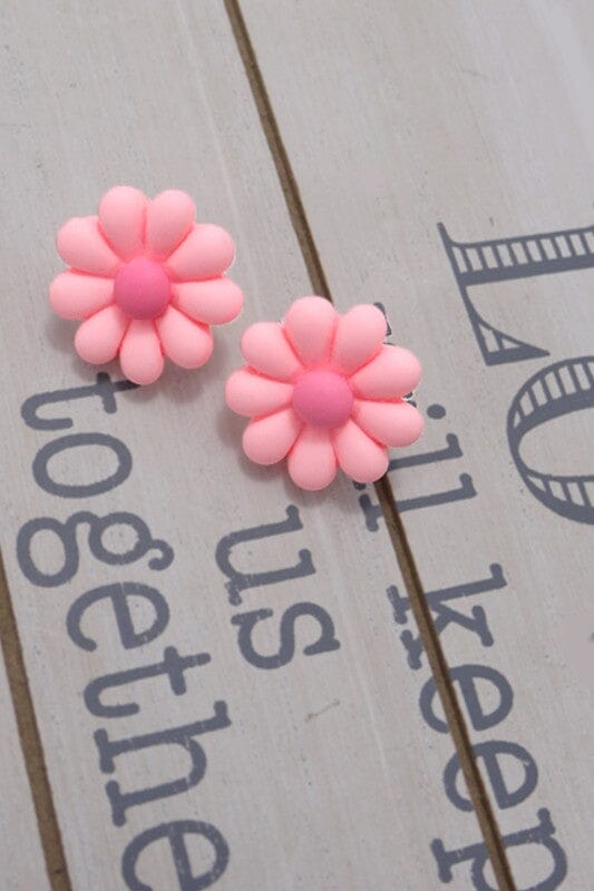Pink Matte Daisy Flower Stud Earrings