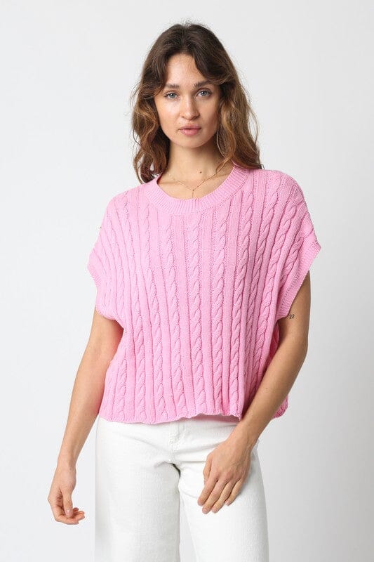 Light Pink Cropped Cable Knit Sleeveless Top