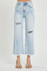 Light Wash High Rise Crop Wide Frayed Jeans