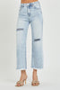 Light Wash High Rise Crop Wide Frayed Jeans