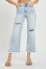 Light Wash High Rise Crop Wide Frayed Jeans