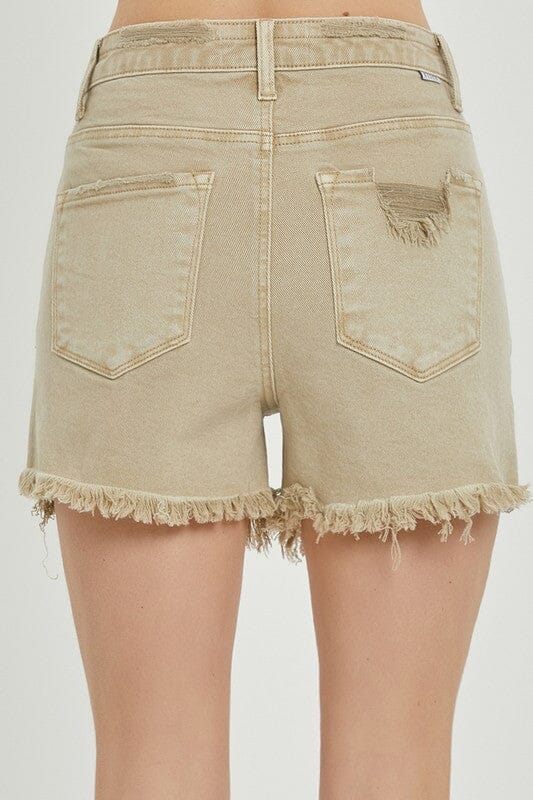 Sand High Rise Distressed Shorts