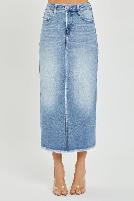 Medium High Rise Frayed Long Pencil Skirt