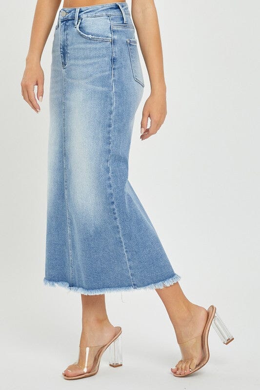 Medium High Rise Frayed Long Pencil Skirt