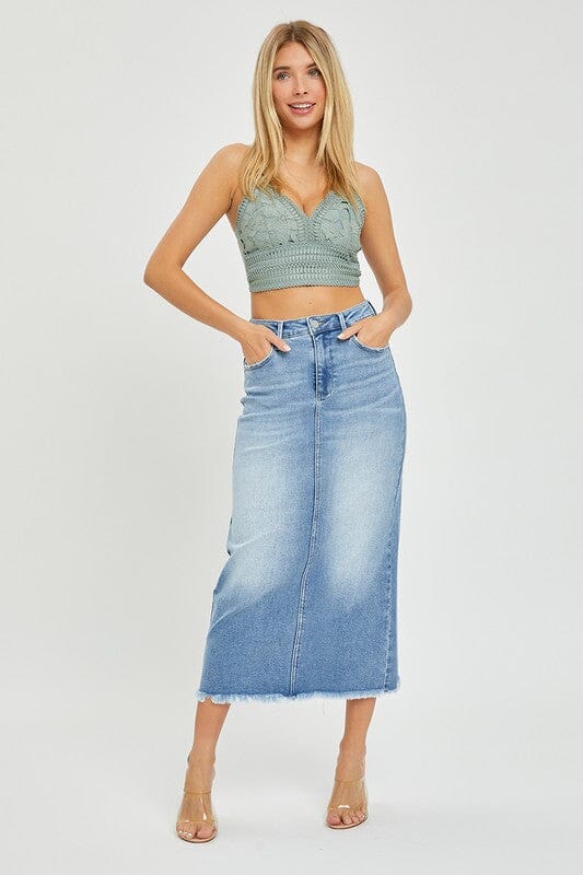 Medium High Rise Frayed Long Pencil Skirt