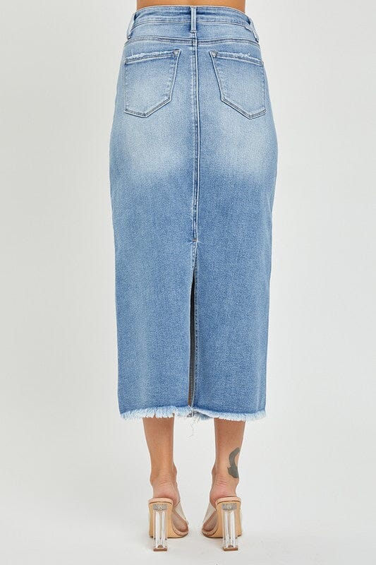 Medium High Rise Frayed Long Pencil Skirt
