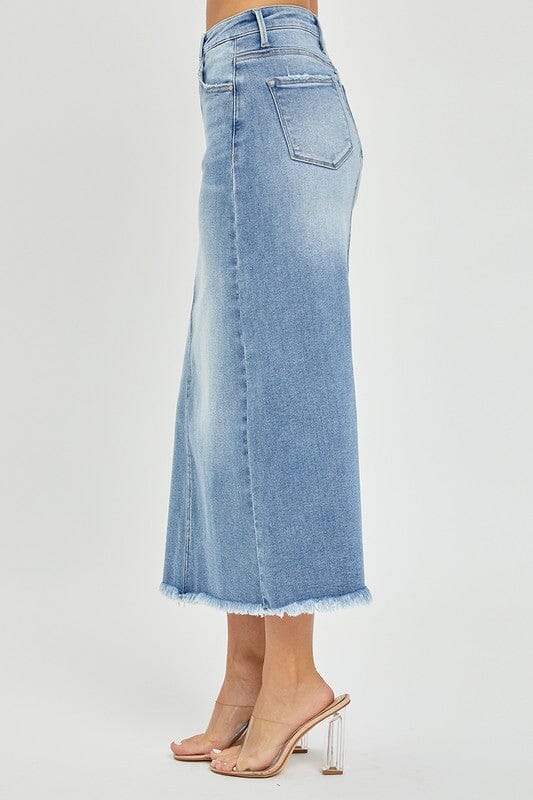 Medium High Rise Frayed Long Pencil Skirt