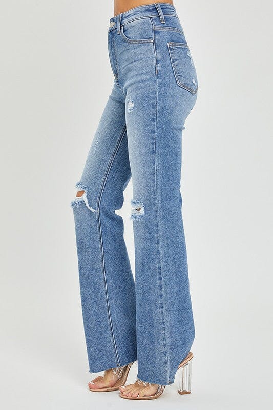 RISEN High Rise Distressed Flare Jeans