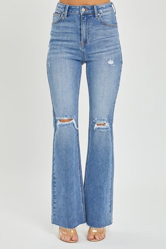 RISEN High Rise Distressed Flare Jeans