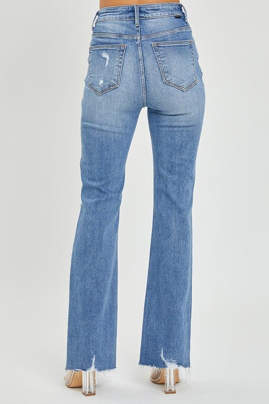 RISEN High Rise Distressed Flare Jeans