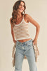 Tan Striped Crochet Tank Top