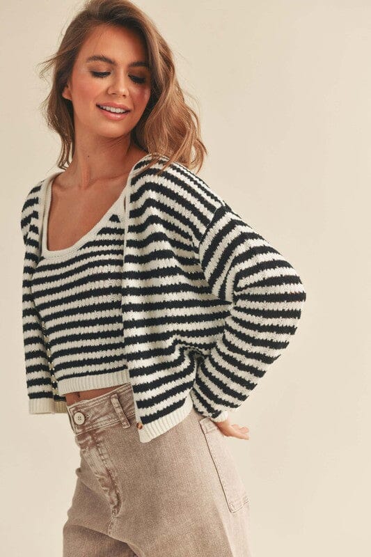 Black Striped Crochet Cardigan