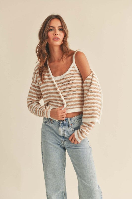 Tan Striped Crochet Cardigan